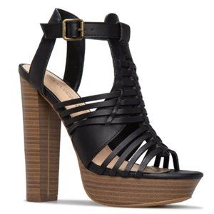 2/$35    Black, Leather caged platform sandal, 7.5  "Victoria"